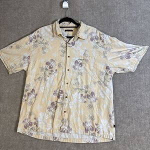 Saltaire Shirt Men Large Peach Silk Floral Short Sleeve Hawaiian Camp Summer